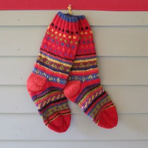 Multicolored 100% Wool Hand-Knit Stockings